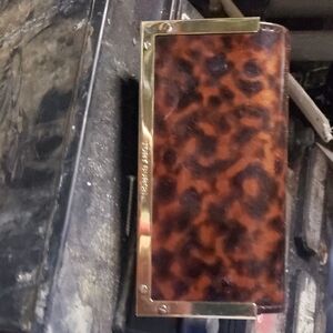 Tory Burch Brown Leopard Print Card Holder with Gold Accents
